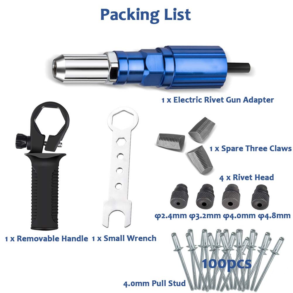 POWLAB Professional Electric Rivet Gun Adapter Kit – Cordless Riveting Blue