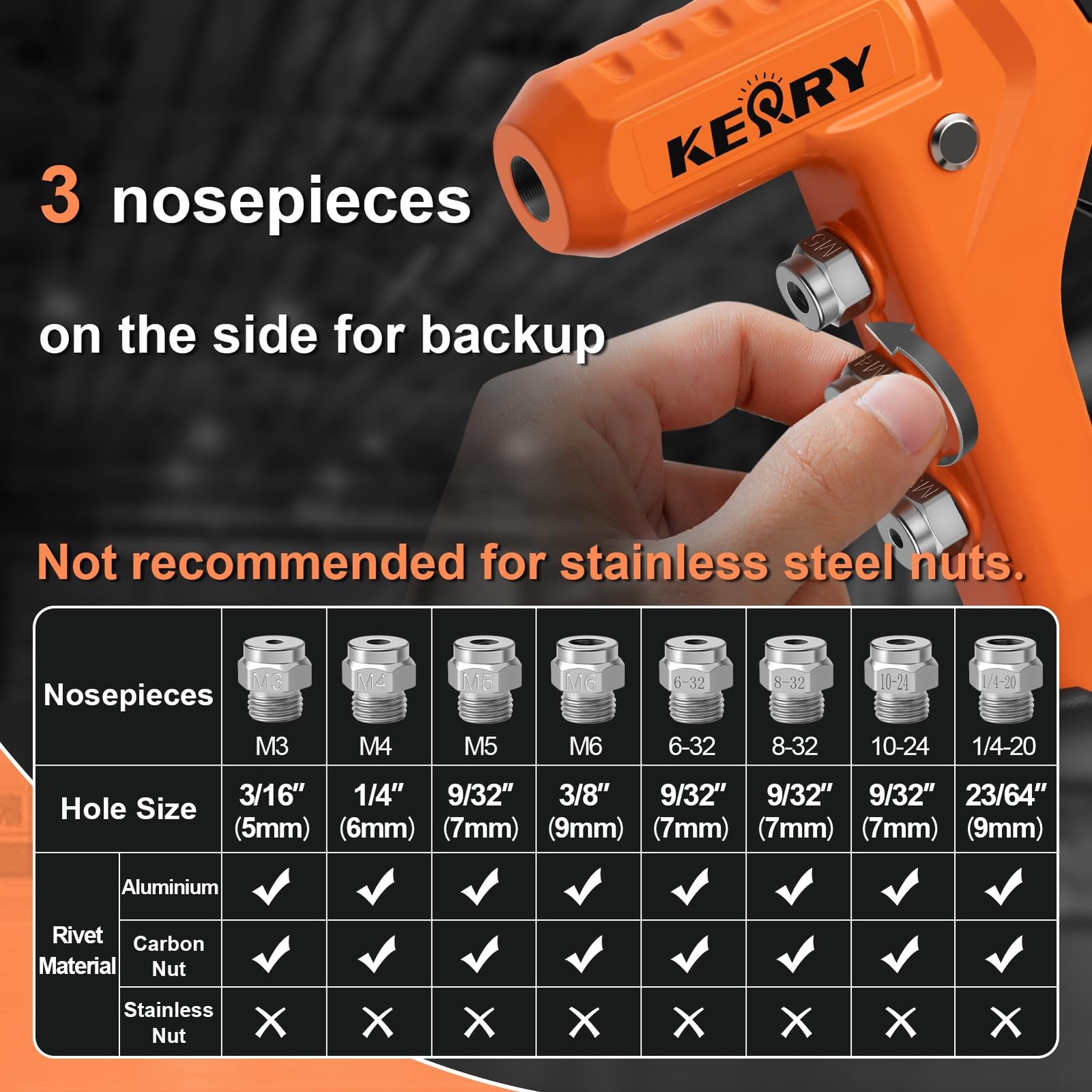 Kerry Rivet Nut Gun Tool, One-Handed Riveters 9.5″ 9.5”, Orange and Black