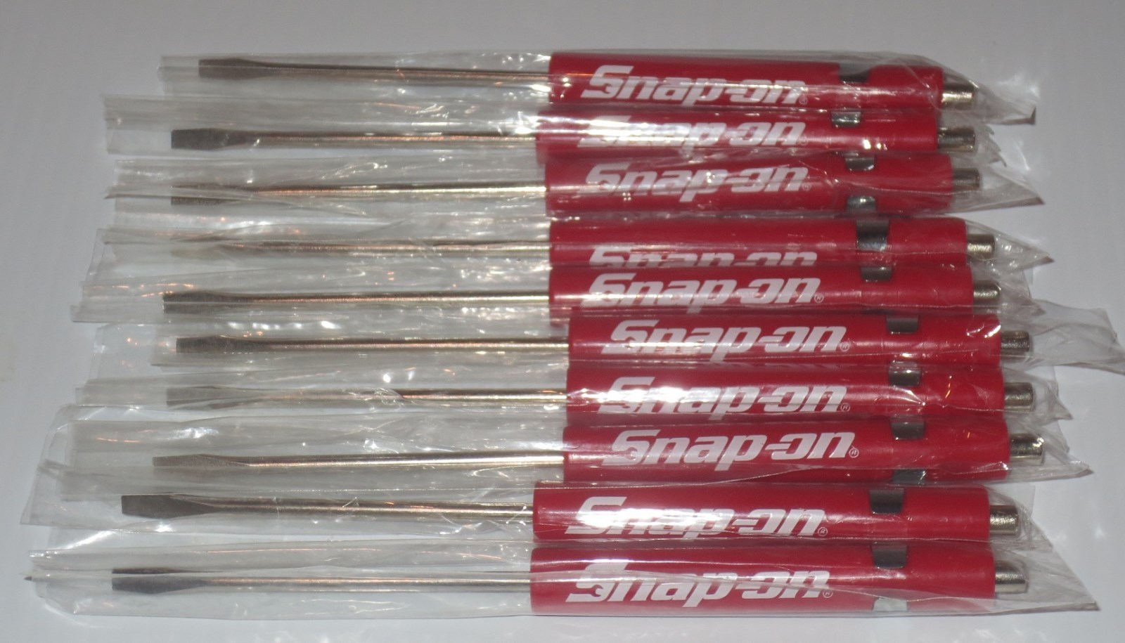 TEN NEW – SNAP ON RED POCKET SCREWDRIVERS,FLAT TIP WITH MAGNETIC END – NEW!!