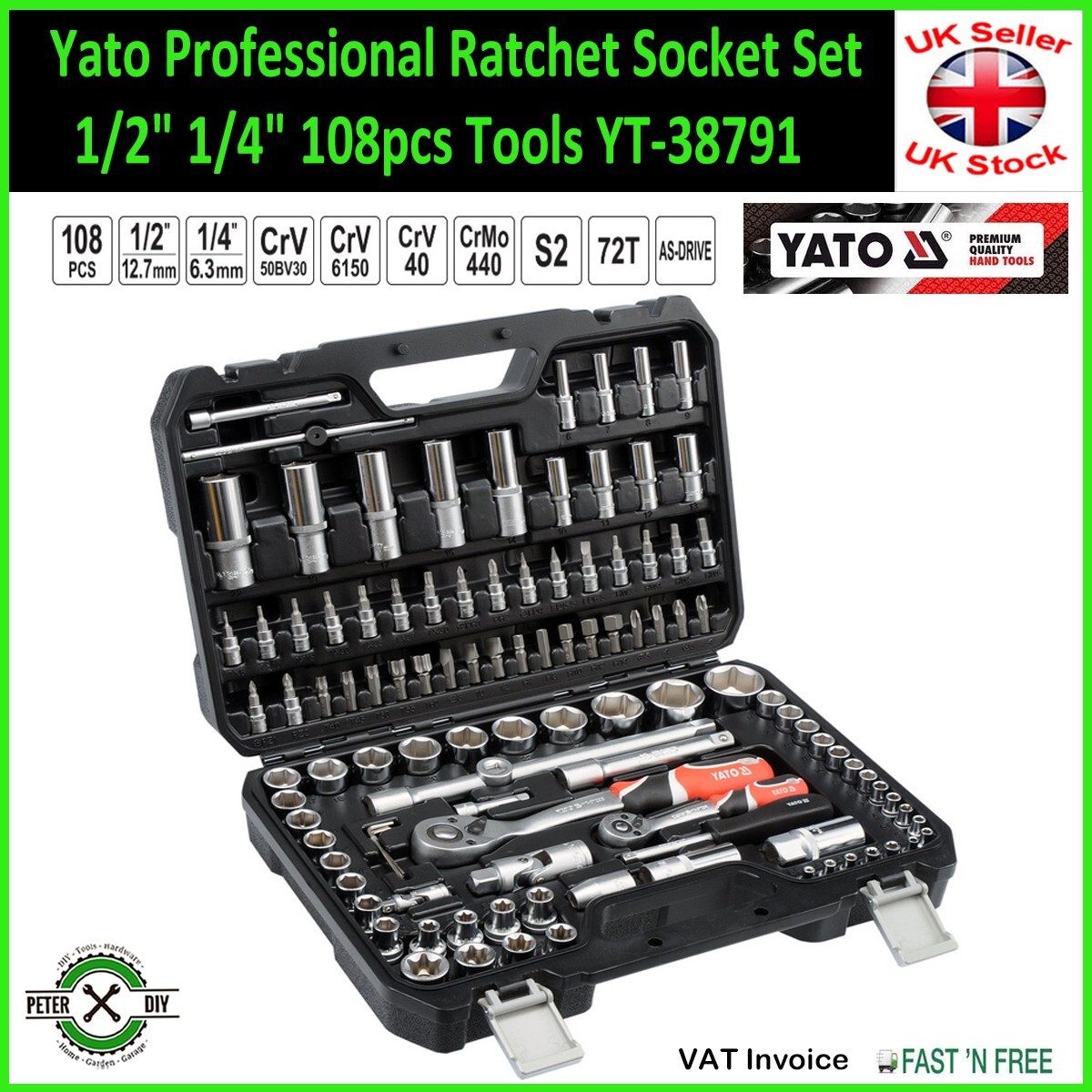 SOCKET SET RATCHET Yato Professional Tools 1/2″ 1/4″ 108pcs Tools YT-38791