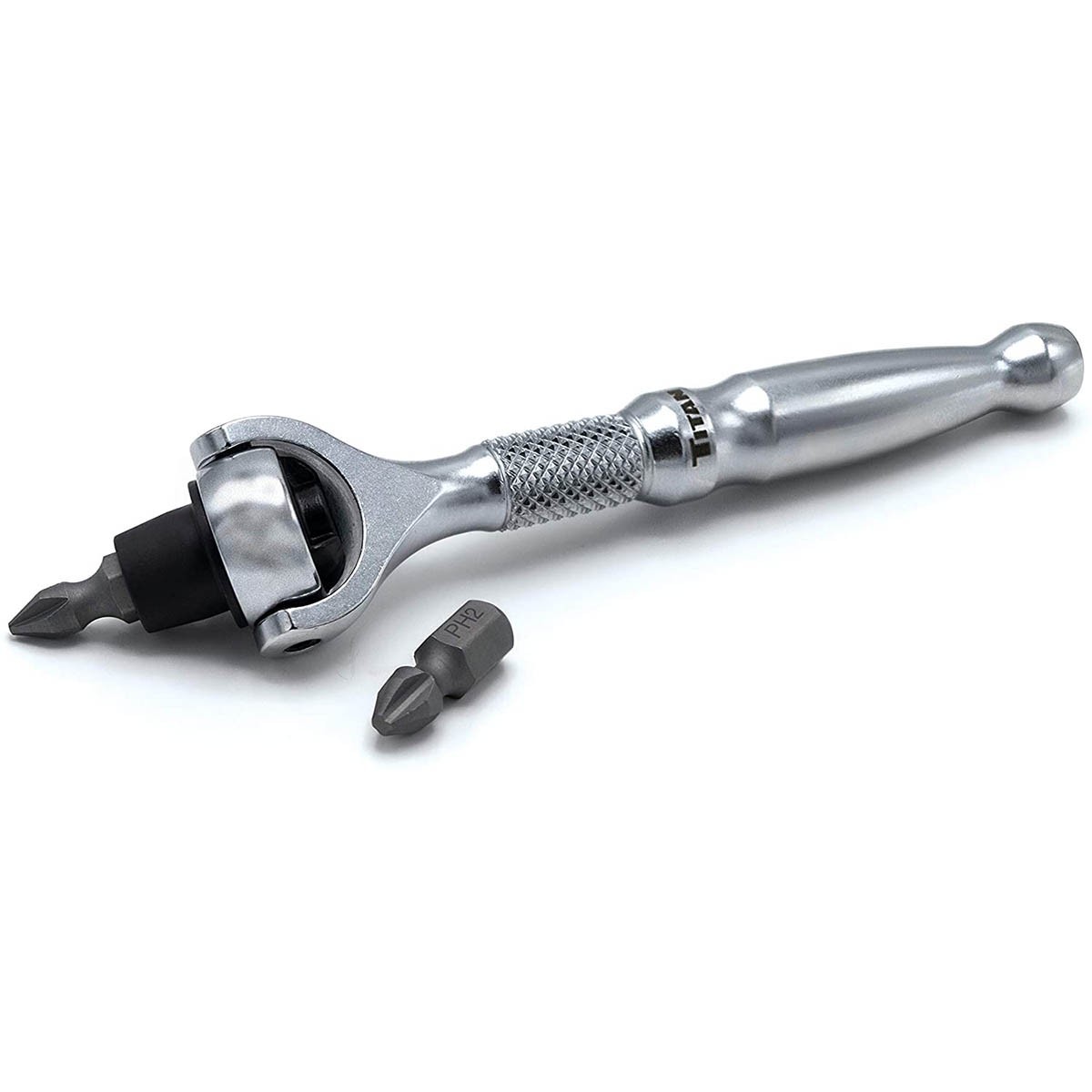 Titan 1/4″ Drive Aluminum Swivel Head Micro Ratchet Bit Driver w/PH1 & PH2 Bits
