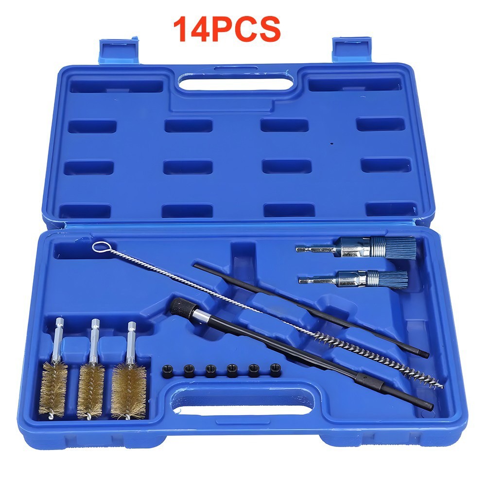 14Pcs/Set Diesel Injector Seat Cleaning Brush Tool Engine Injectors Cleaner Kit