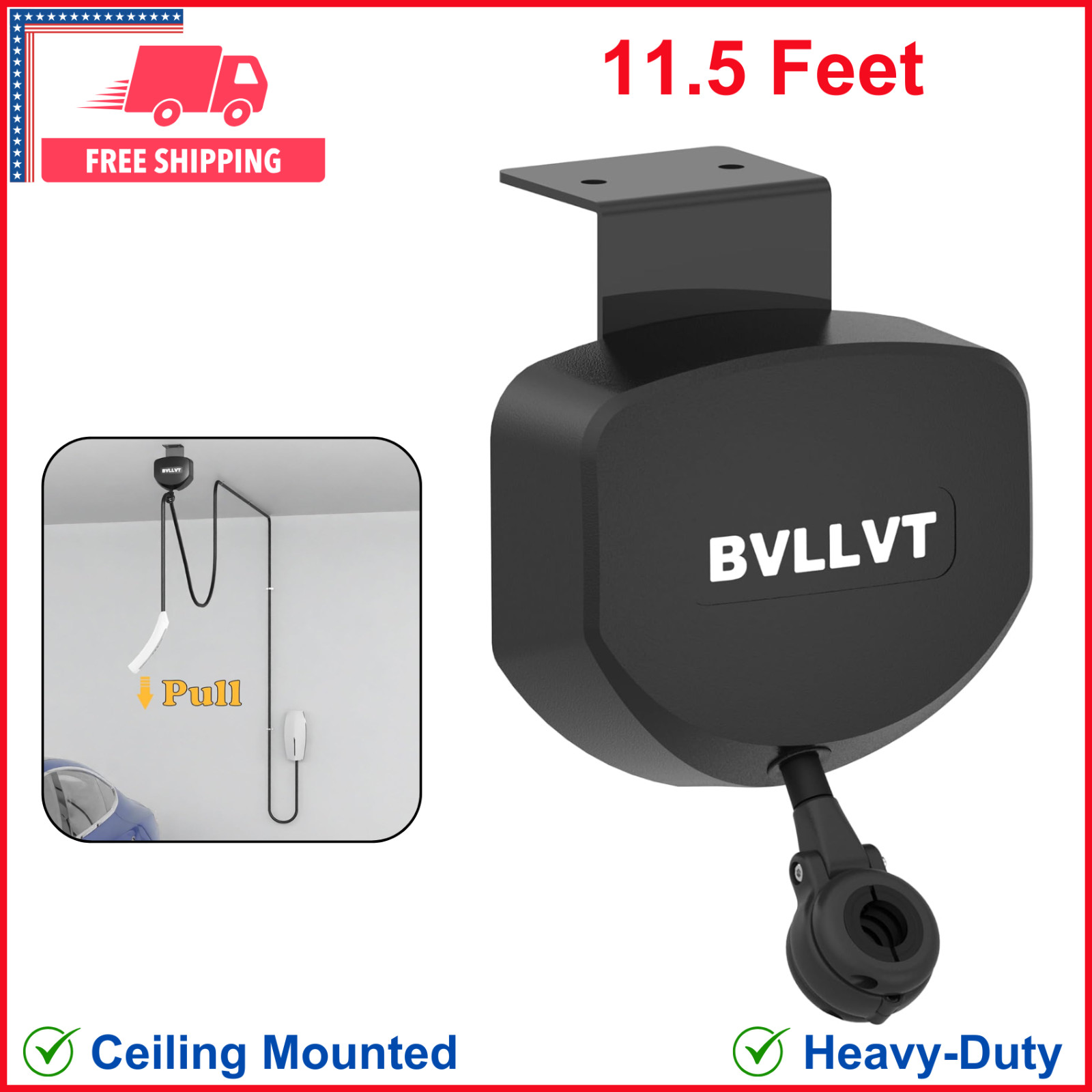 Ceiling Mounted EV Charger Cable Retractor 11.5 Ft Automatic Retractable Cable