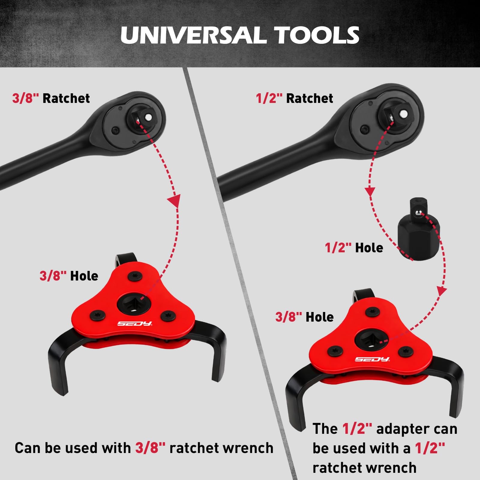 SEDY 10PC Oil Filter Wrench Set 2-3/8-4-3/4 Swivel Ratchet Tool Kit