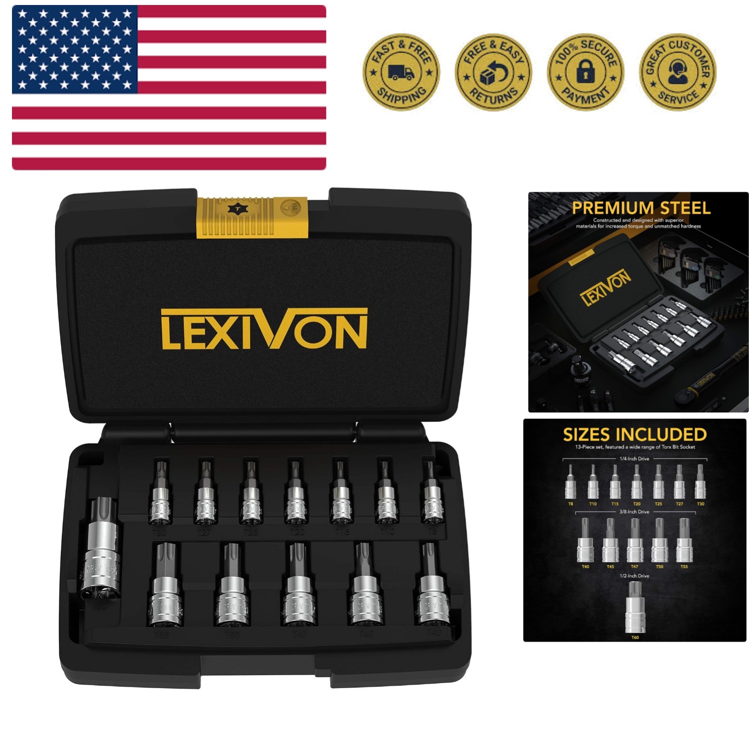 Ultimate 13-Piece Torx Bit Socket Set in S2 Alloy | T8 – T60 for Professionals