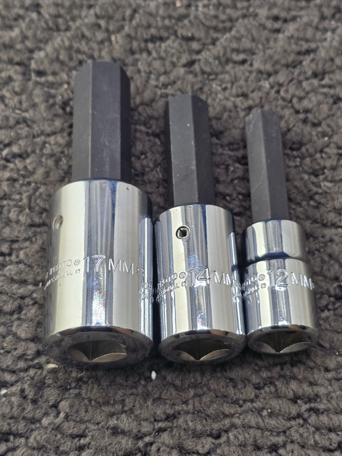 (3 PCS) Proto Professional 12,14,17mm 1/2″ Drive Hex Bit Chrome Socket Driver