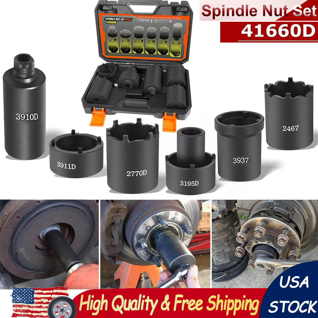 6pcs Spindle Nut Set 41660D 4WD Spindle Nut Socket Puller for Ford Dana 44/50/60