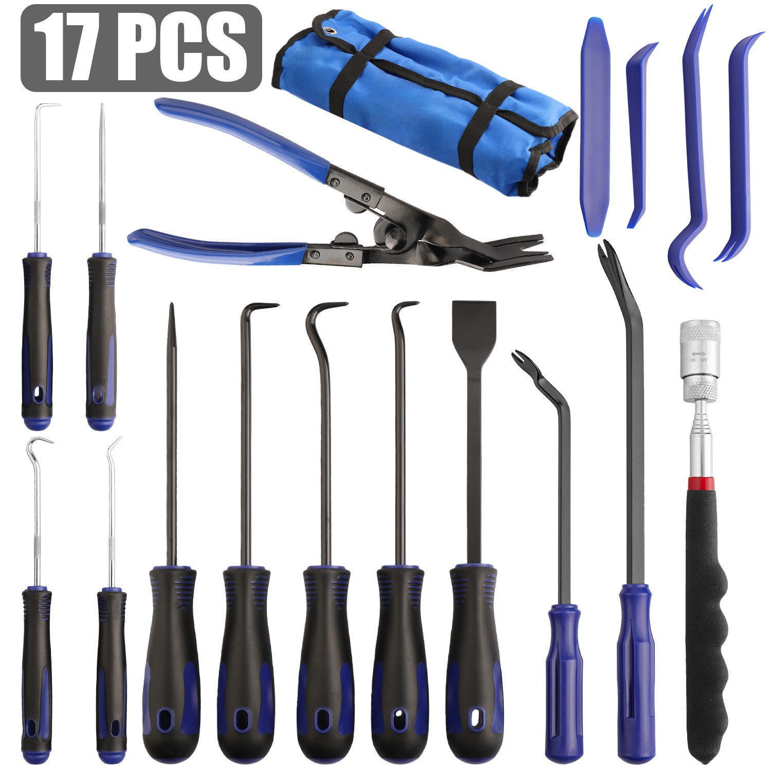 17PCS Precision Pick & Hook Set with Scraper and Magnetic Telescoping Tool Kit