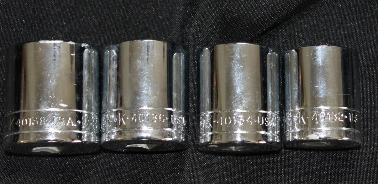 Vintage S-K Sockets 40132, 40134, 40136, 40138 1″ to 1 3/16″ Brand New Set of 4