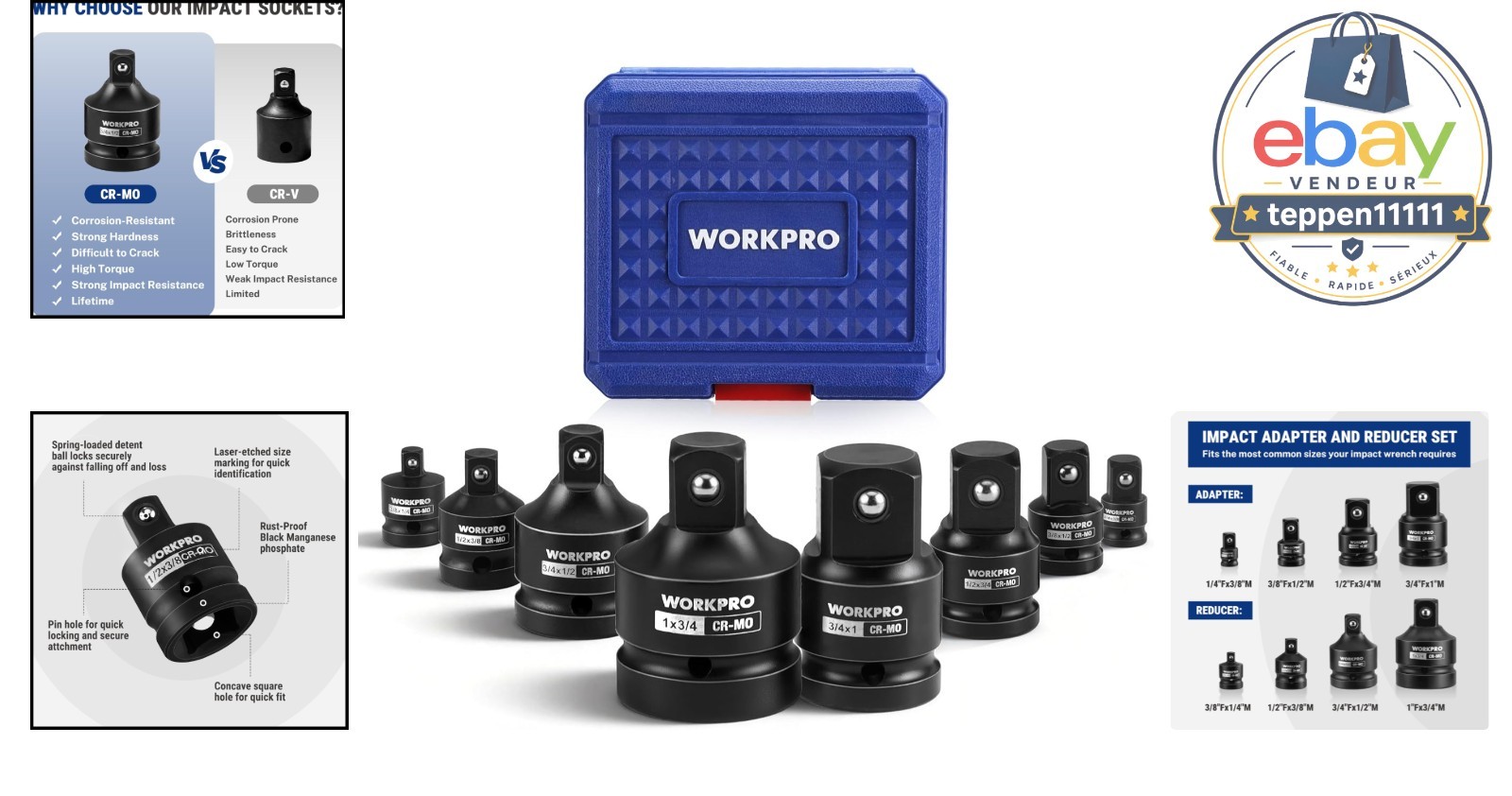 Impact Socket Adapter Set 8PC 1/4″ 3/8″ 1/2″ 3/4″ 1″ Drive
