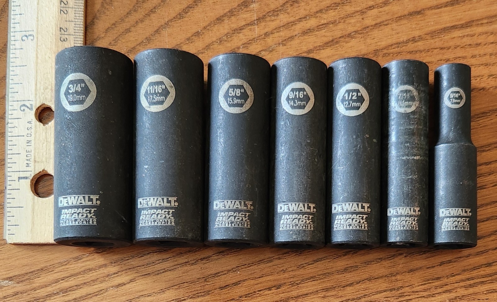 Dewalt 3/8 in Drive 6 Pt Impact Ready Deep Socket Set 7 Pc 5/16 thru 3/4 SAE