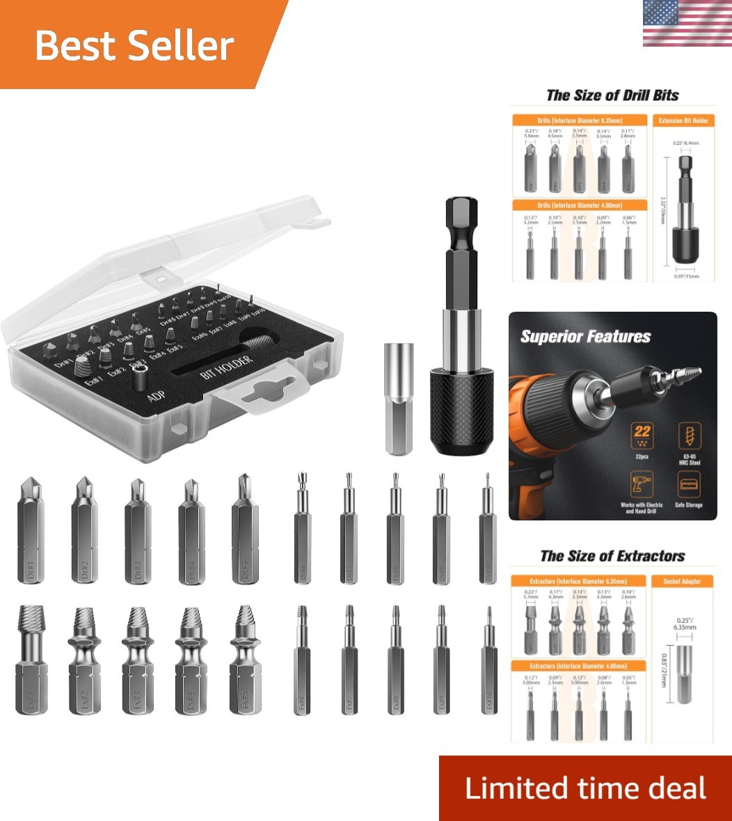 22 PCS High-Speed Steel Screw Extractor Set for Effortless Damaged Screw Removal