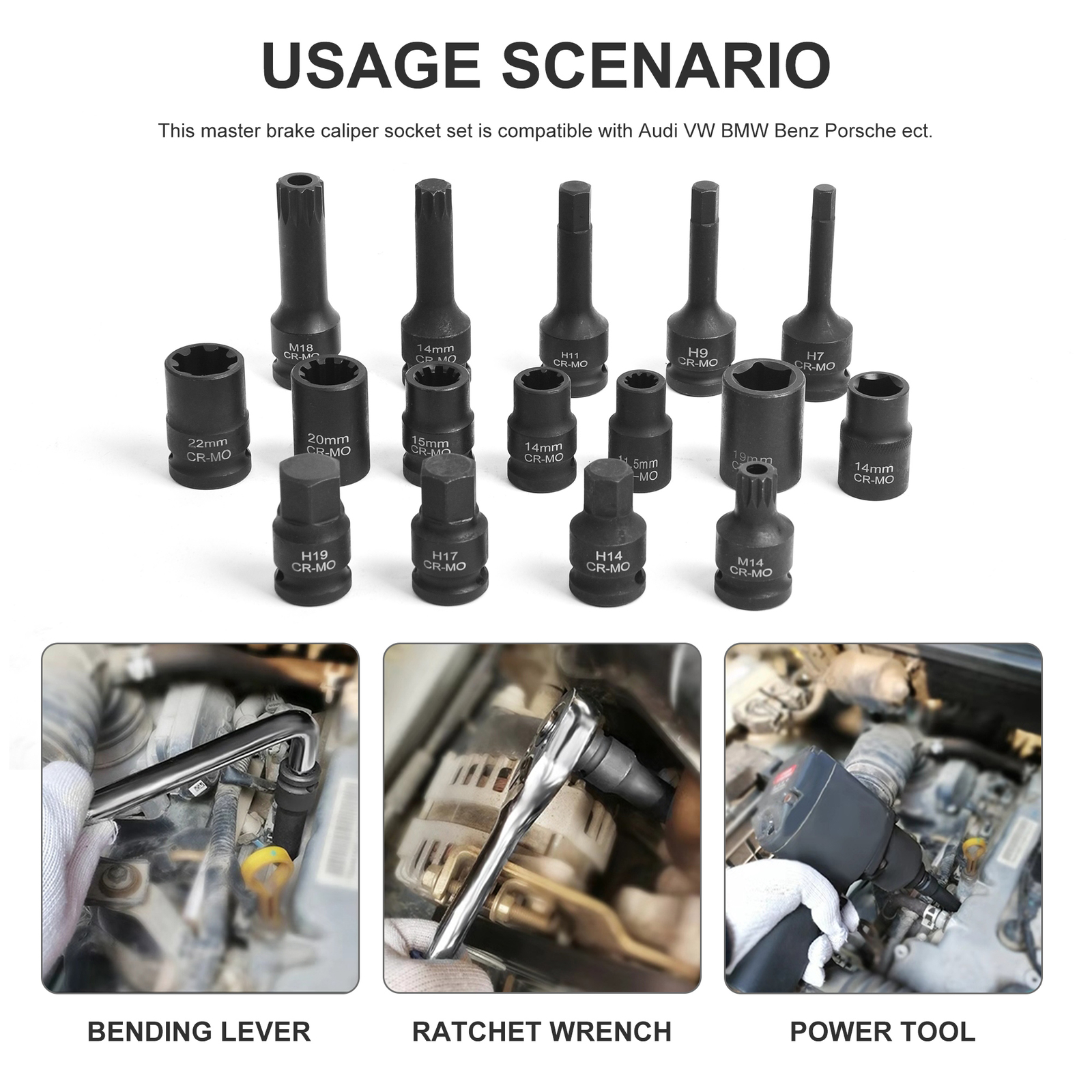 1/2″ Drive Impact Brake Caliper Socket Tool Set For VW BMW Ford Audi Porsche