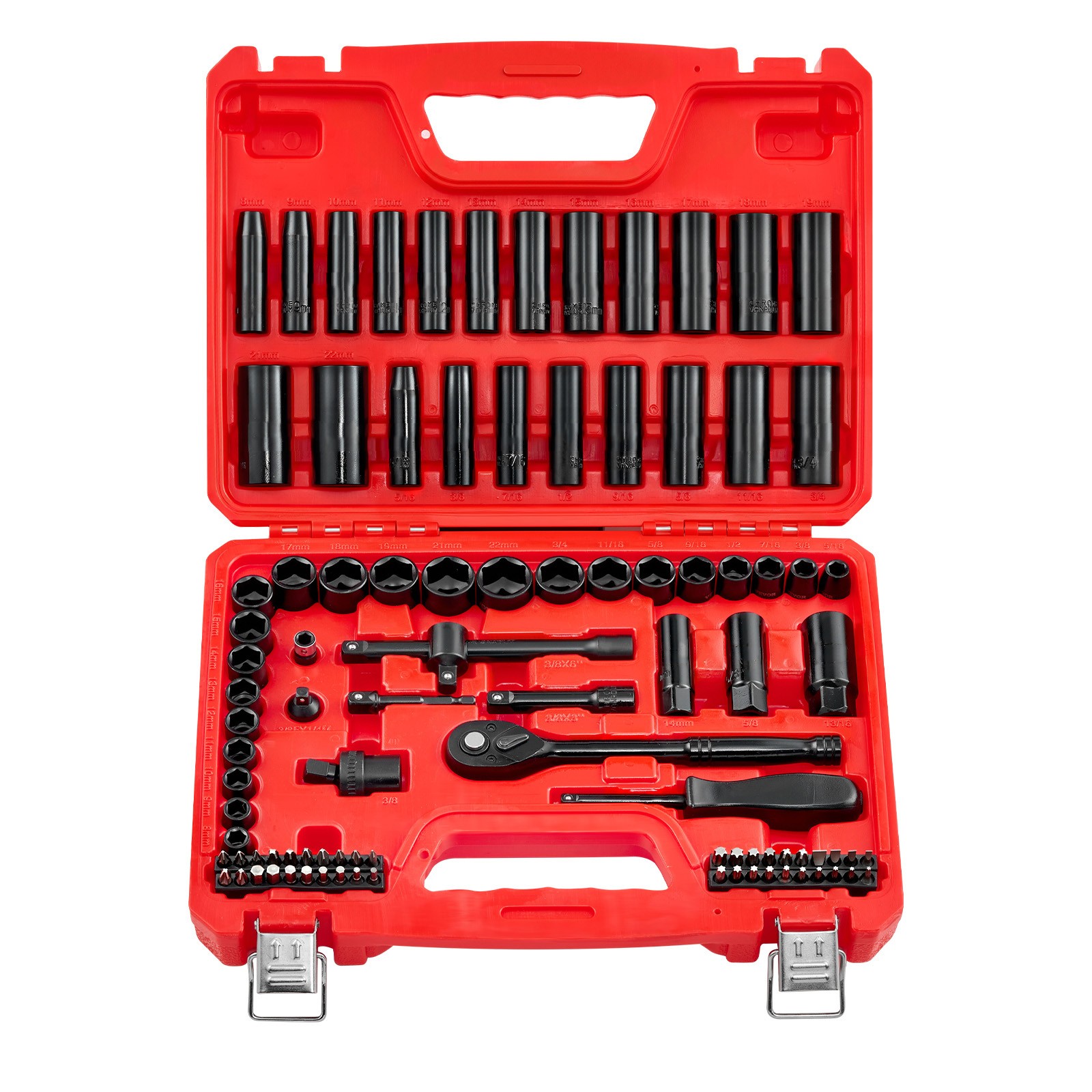 Uimoso 96-Piece 3/8 in Drive Impact Socket Set SAE 5/16-3/4 in Metric 8-22 mm