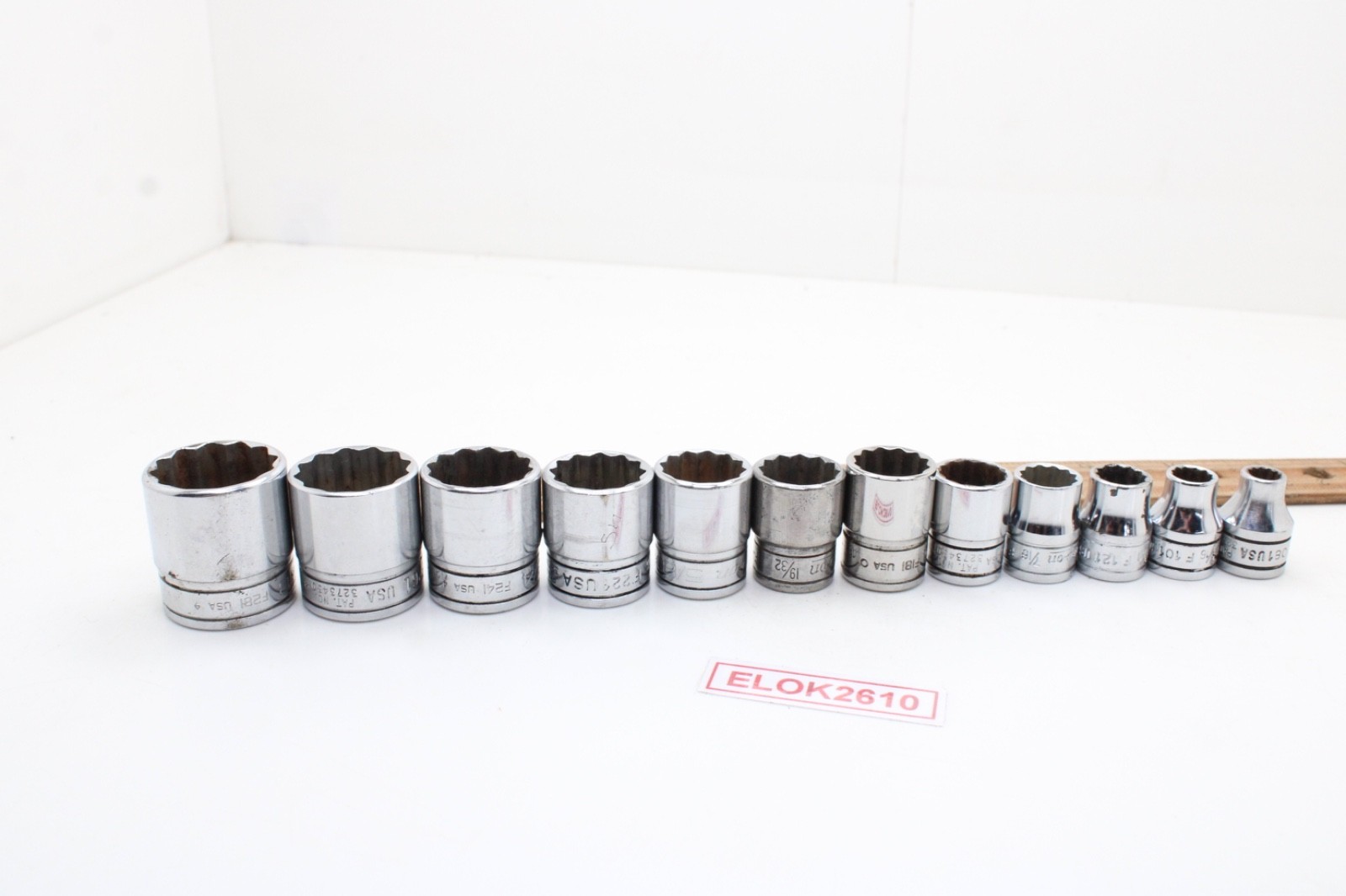 Snap-on F081 – F281 1/4-7/8″ 3/8″ Drive 12 Point 12 Piece SAE Chrome Set USA