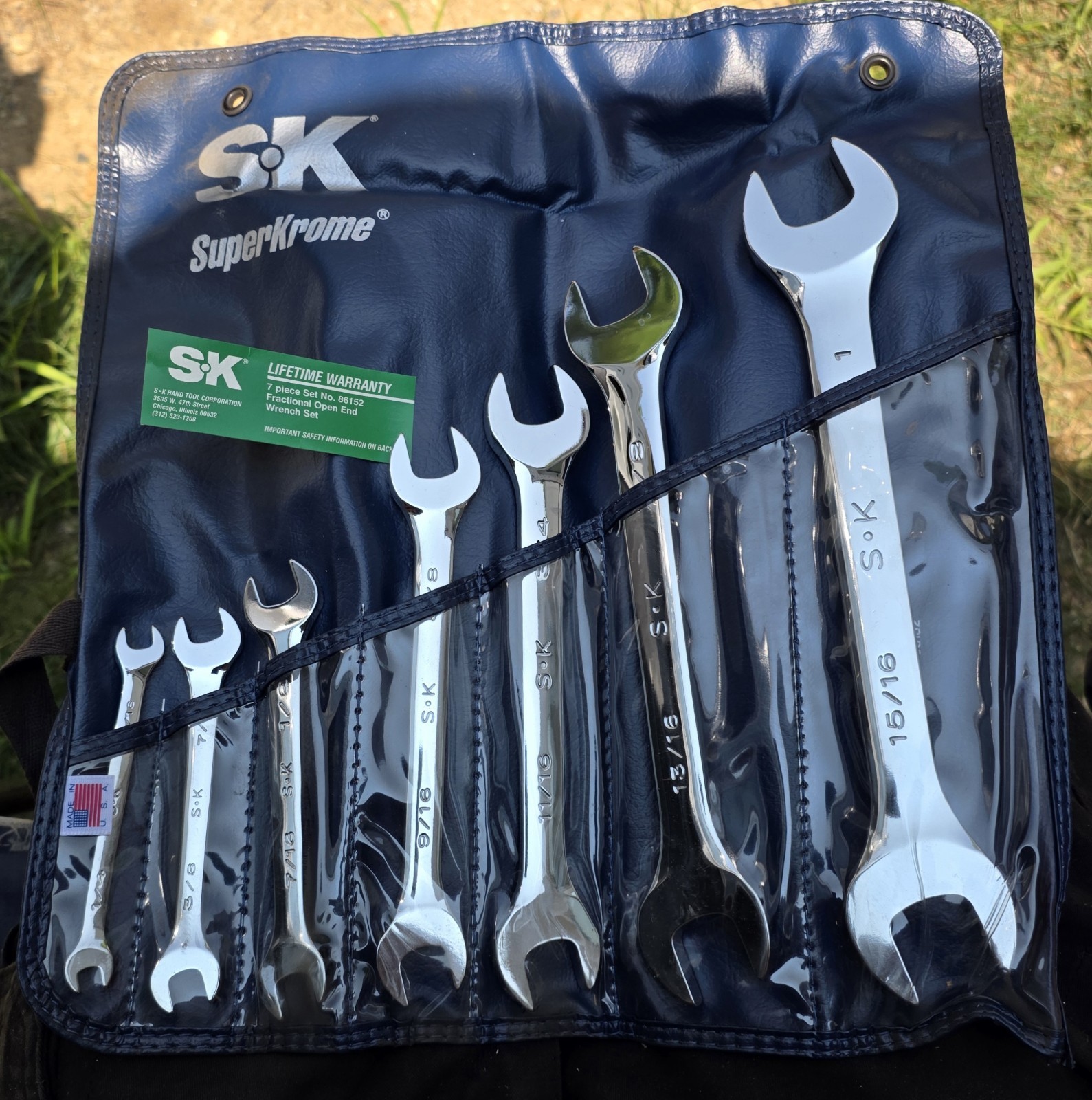 NOS, SK 86152 Open End Wrench Set Sizes 1/4 – 1 Inch In Roll Up Pouch. USA made