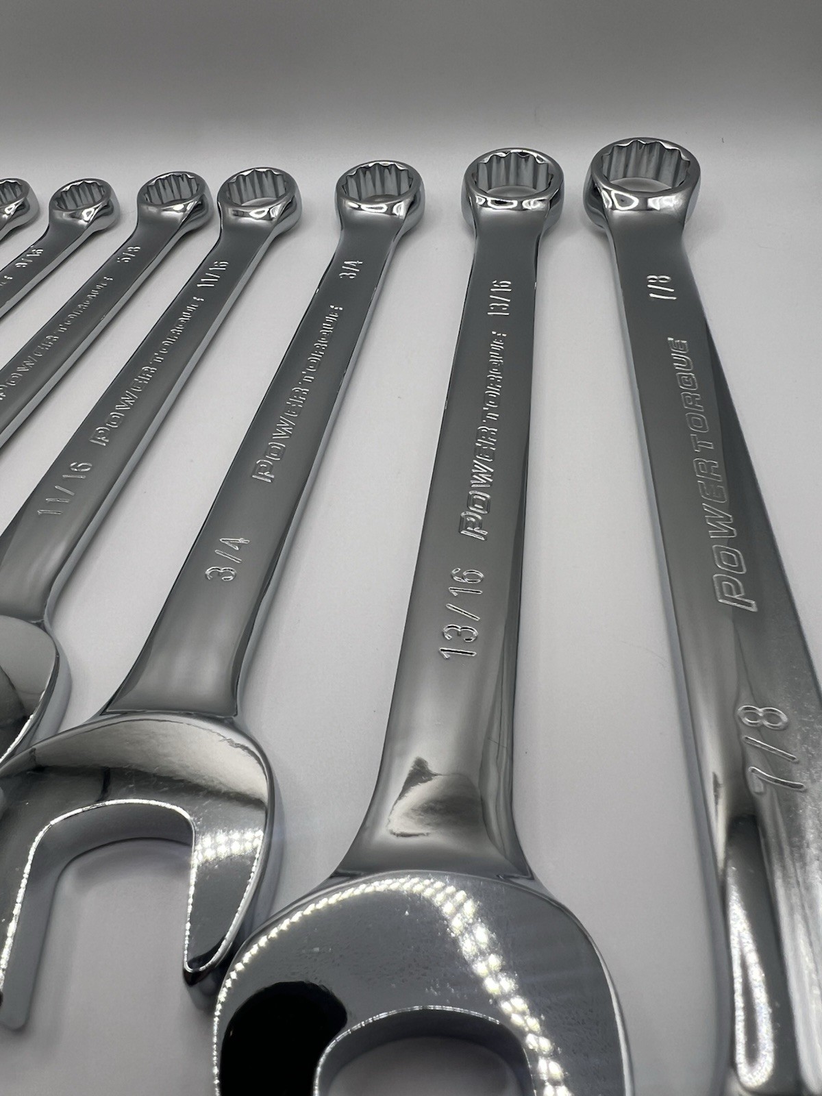 Power Torque 9pc Combination Wrench Set SAE 12 Point 3/8 to 7/8 Polished NOS