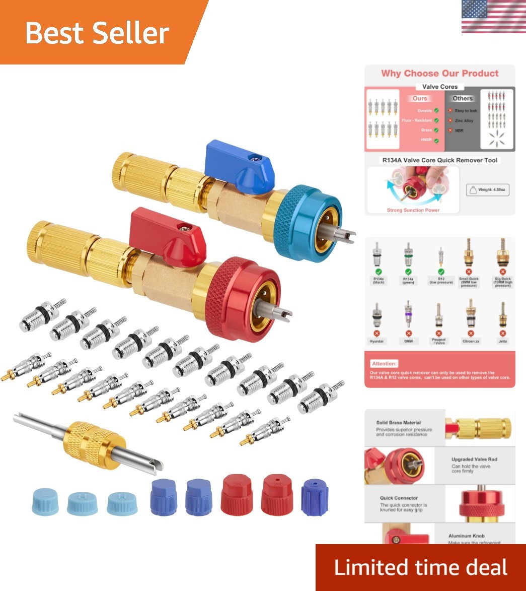 Professional R134A Valve Core Remover & Installer Tool Kit for AC Systems
