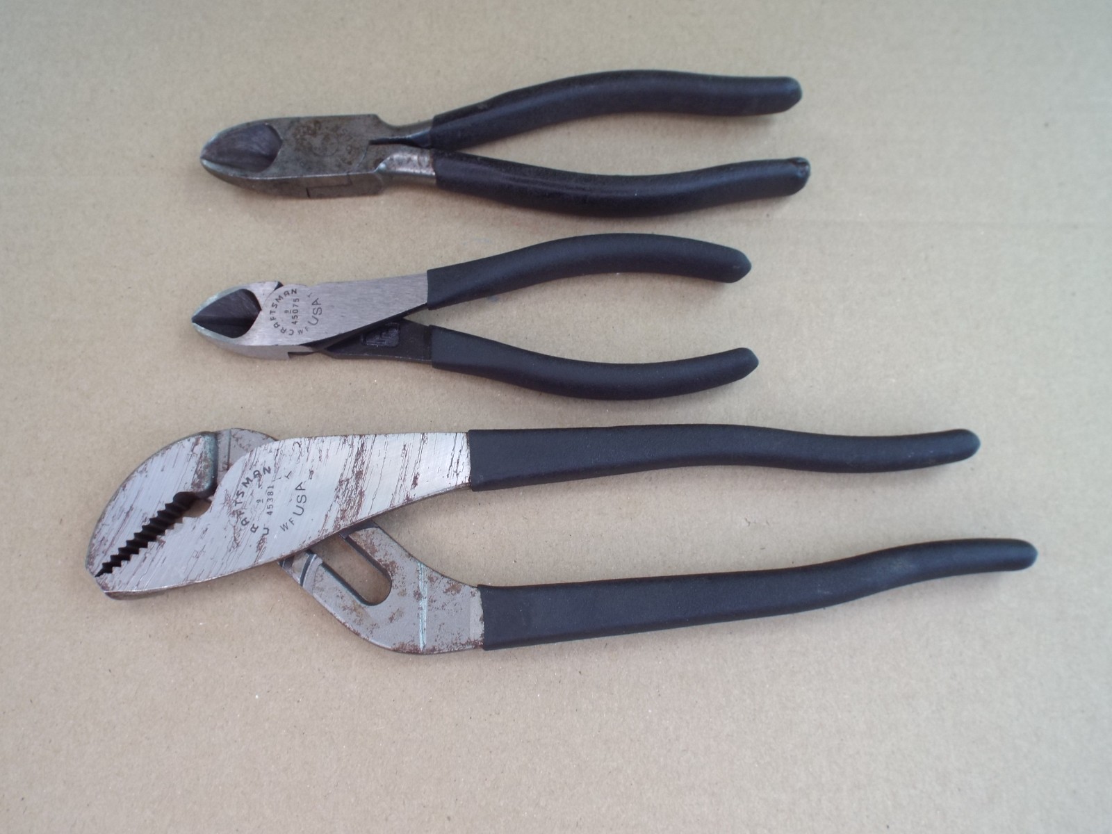 VTG 3 Craftsman Tongue & Groove Pliers Cutters USA Work Well (Read)