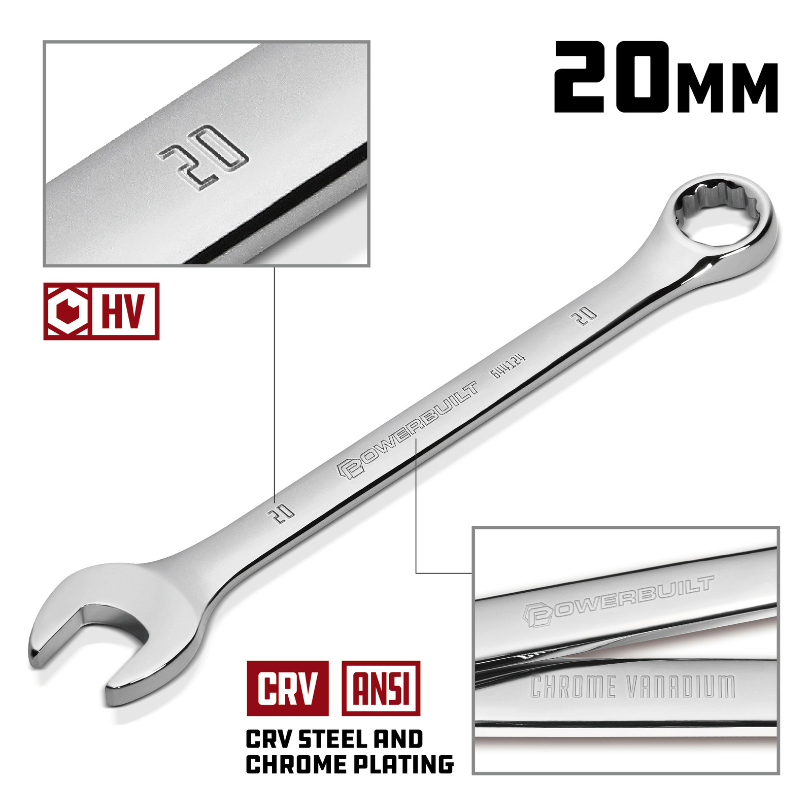 Powerbuilt 20 MM Fully Polished Metric Combination Wrench – 644124
