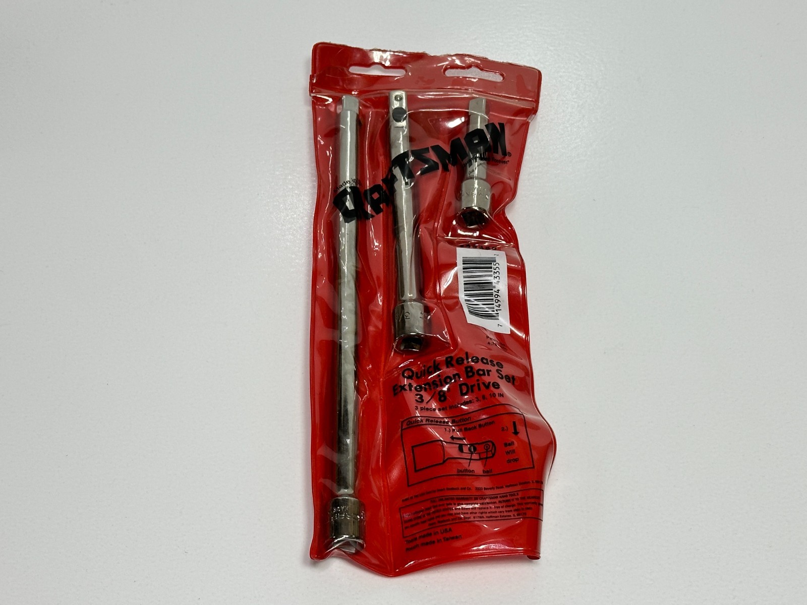 Craftsman USA NOS 43355 3pc 3/6/10” 3/8″ Dr. Quick Release Extension Bar Set