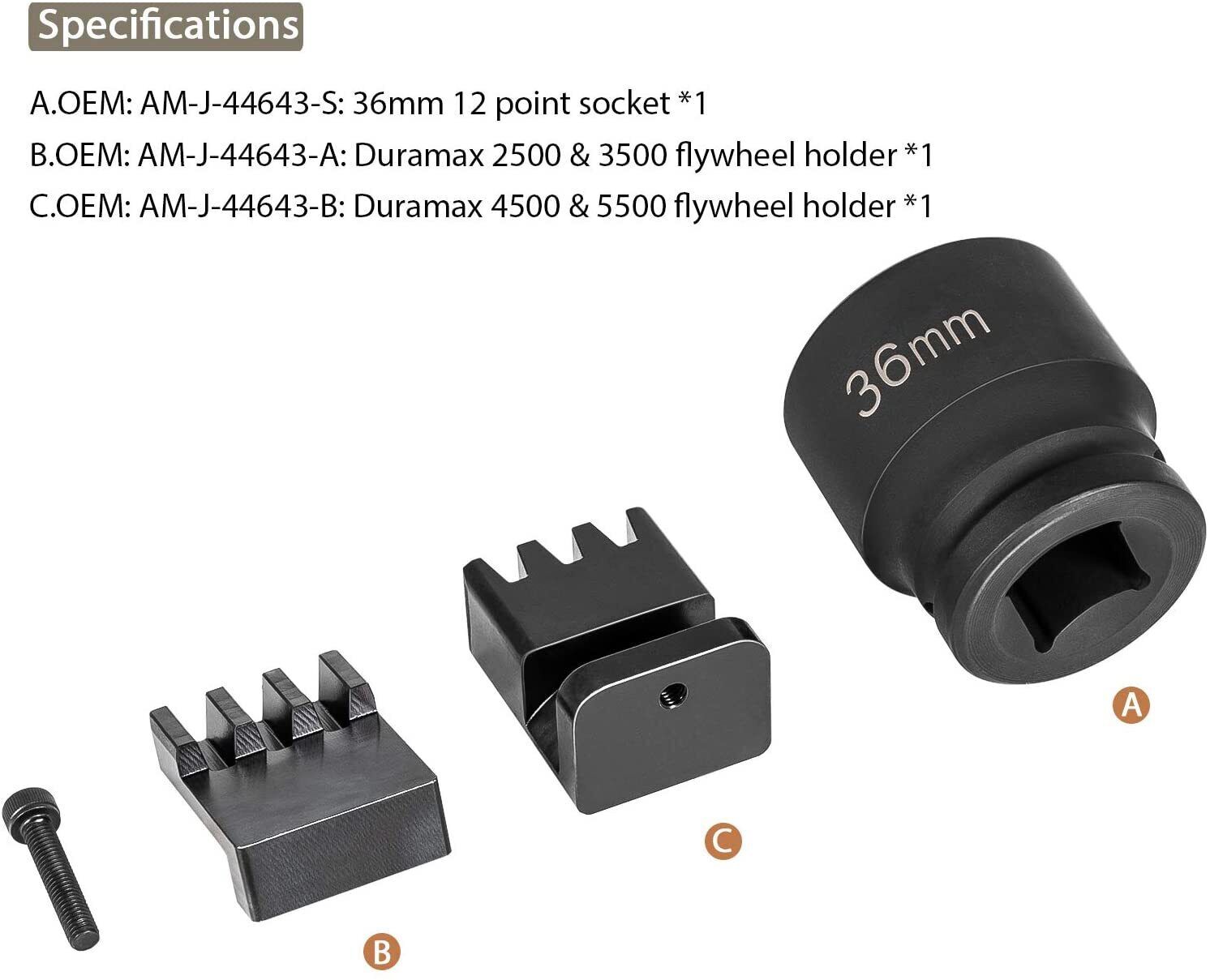 22100 Flywheel Locking Tool Socket Holder Bolt AM-J-44643 S A B for 6.6L Duramax