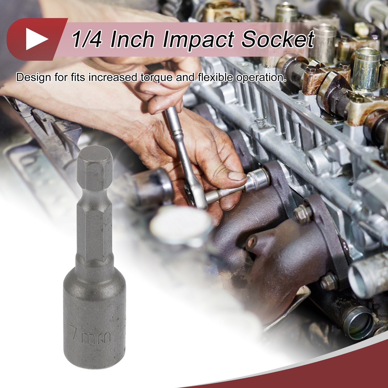 Universal Impact Socket 7mm 6 Point 48mm CR-V Silver Tone 1 Pc