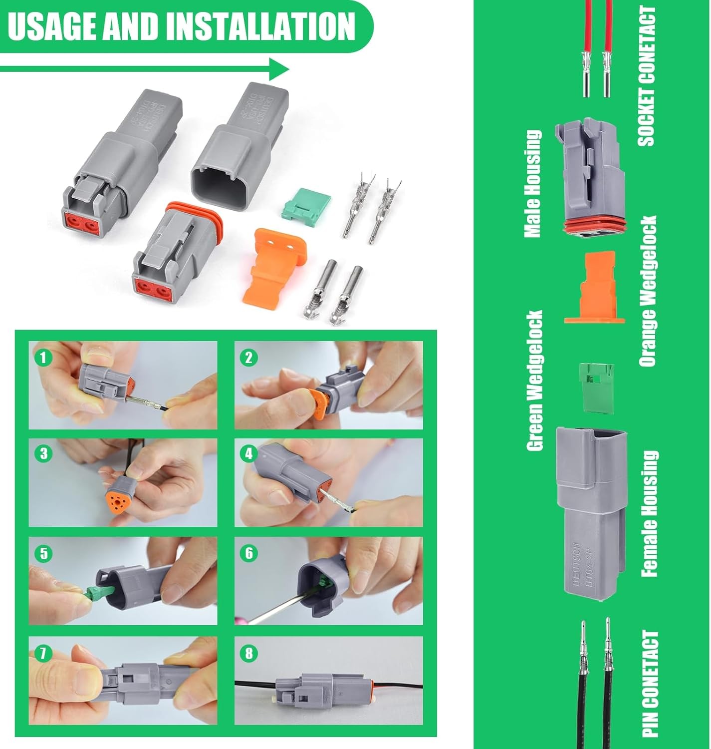 198 PCS Deutsch DT Grey 4 Pin Connectors 16 Set, Waterproof 16 set, 4