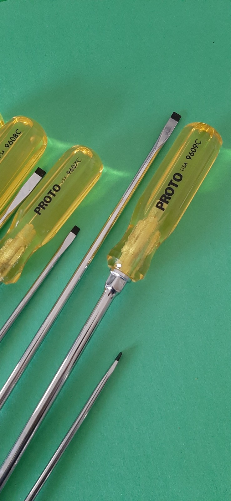 NOS NEW PROTO USA 10 Piece Clear Yellow Handle Screwdriver Set Flat Tip Slotted