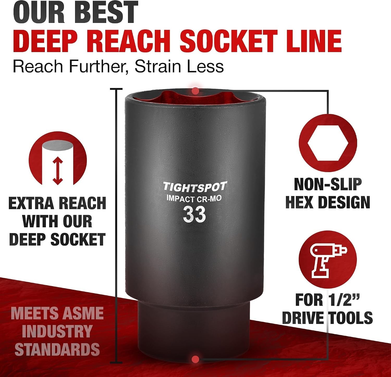 Durable Heat-Treated 1/2 Inch Drive 33 mm Socket – 6 Point, Anti-Rounding Design
