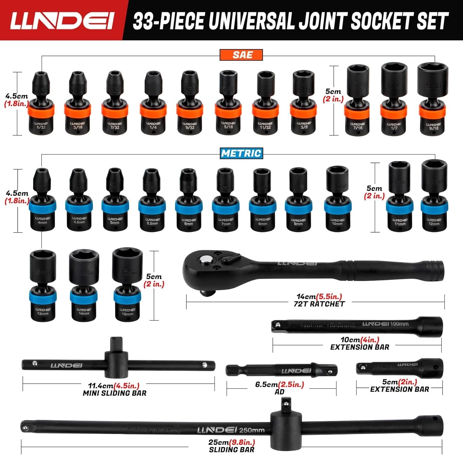 33-Piece 1/4-Inch Drive Swivel Socket Set – CR-MO Steel – Lifetime