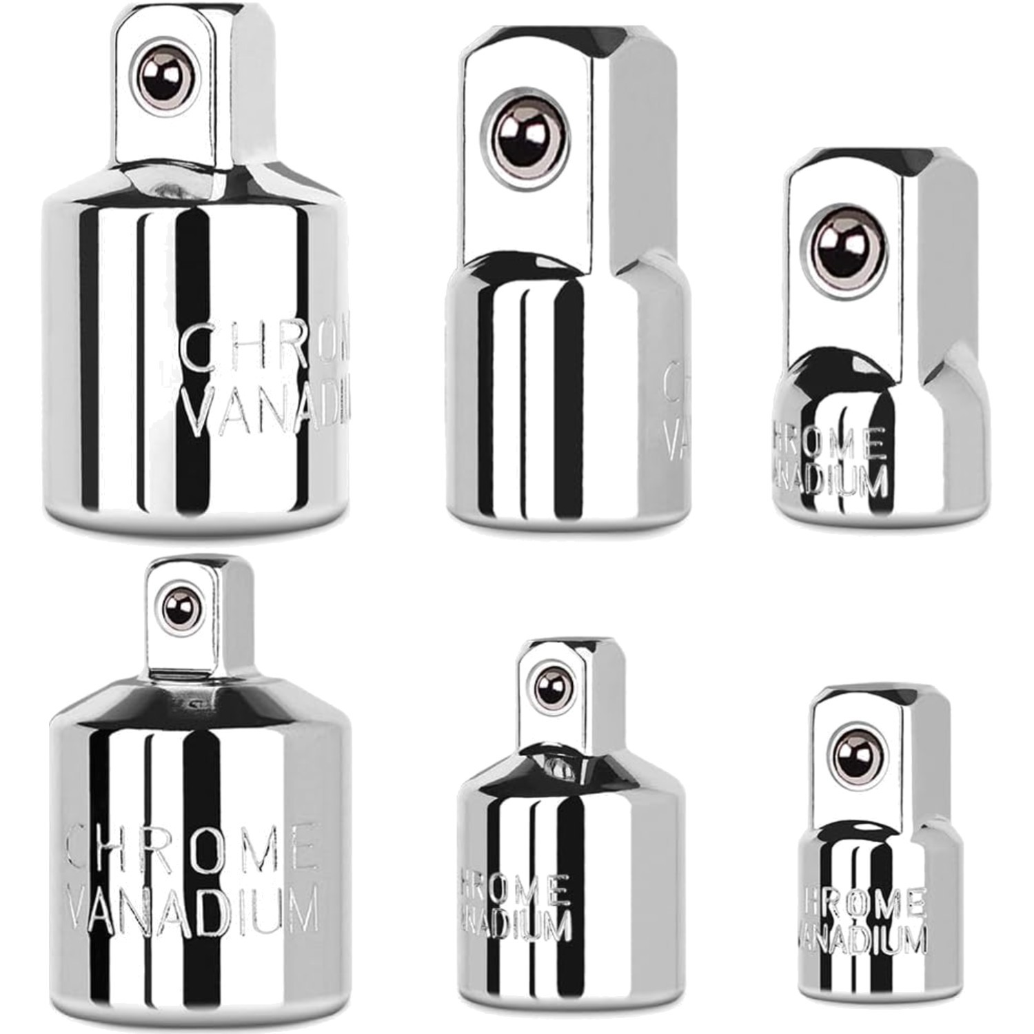 6 Piece Socket Adapter Reducer Set 1/4″ 3/8″ 1/2″ Chrome Vanadium Steel