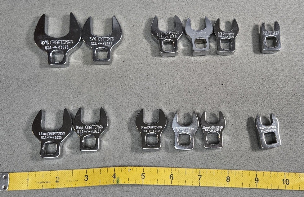 12pc Sears Craftsman USA Crowfoot Wrenches / 6-SAE & 6-Metric NOS