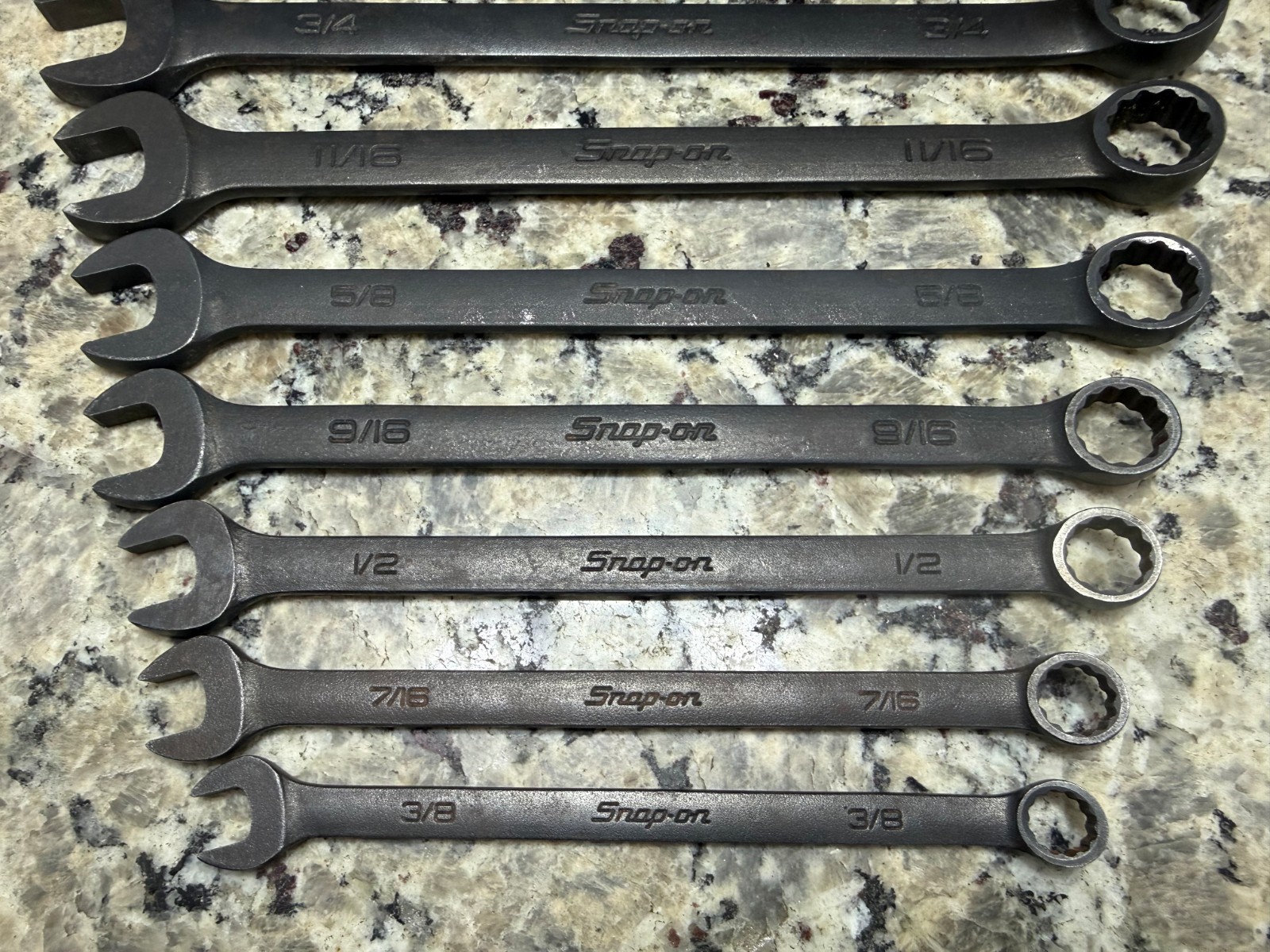 Snap On 11pc Flank Dr SAE Combination Wrench Set 3/8″-1″ Black Industrial finish