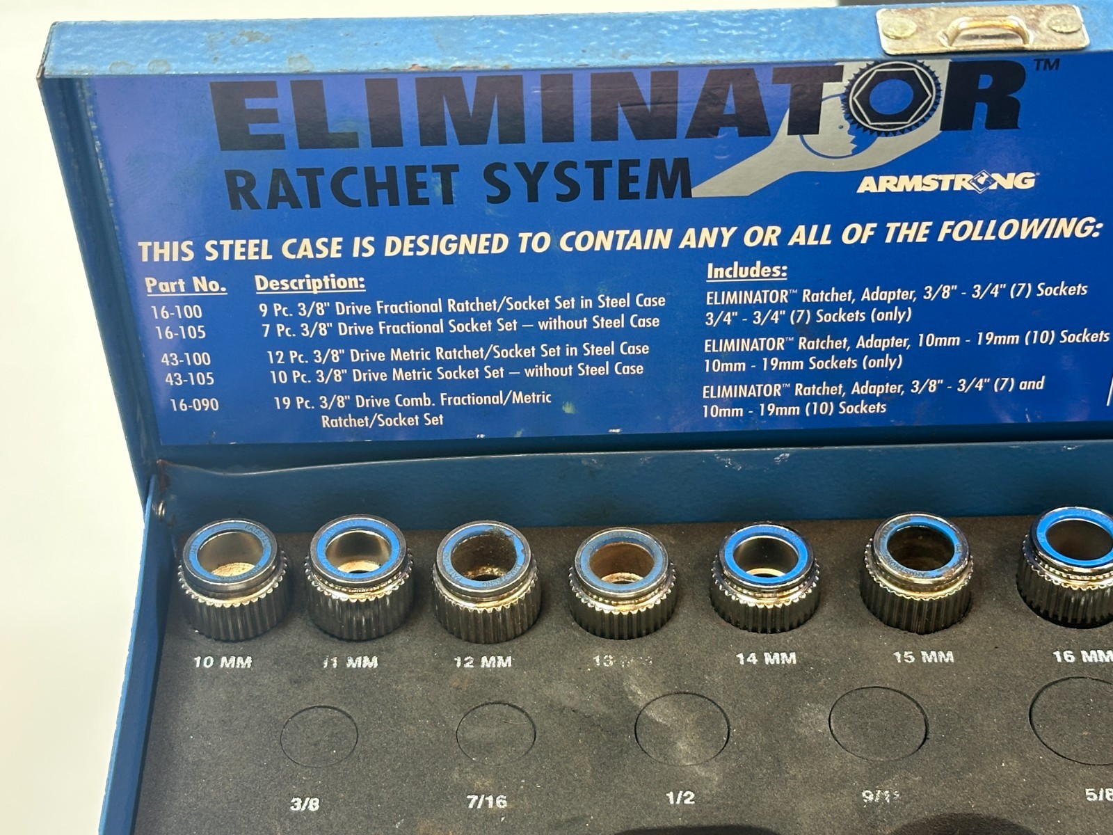 🇺🇸Armstrong USA Eliminator Ratchet Socket Set 10-19mm Metric 3/8″ Drive 43-100