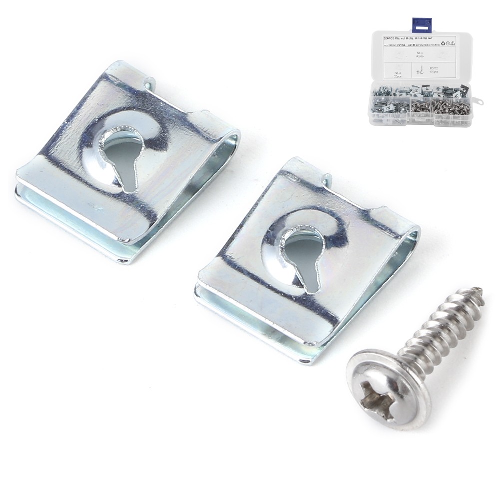 200pcs Set Manganese Steel UClips With Self Tapping Screws Kit Assortment Fixing