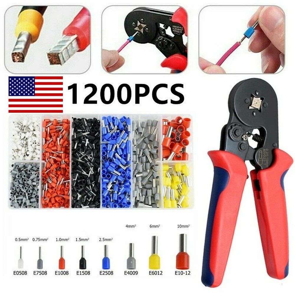 Ferrule Crimping Tool Kit Self-adjustable 1200pc Terminal Wire Crimper Pliers
