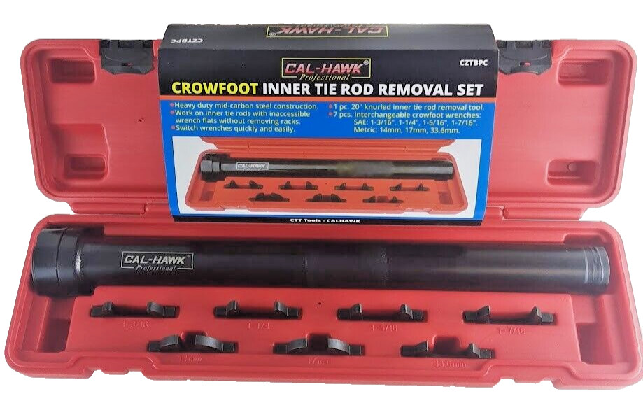 8 Pc Inner Tie Rod Installation Removal Mechanic Tool Crow Foot Set with Case