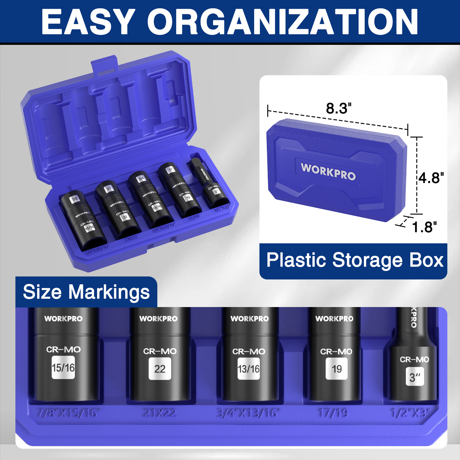 WORKPRO 5PCS Impact Socket Set 1/2″ Drive, Lug Nut Socket Set Cr-Mo Steel