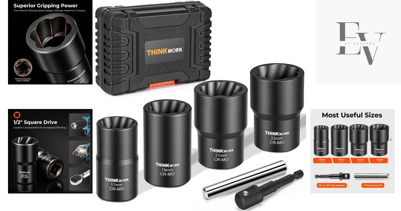 Compact 1/2-Inch Drive Lug Nut and Bolt Extractor Toolkit with Storage Case