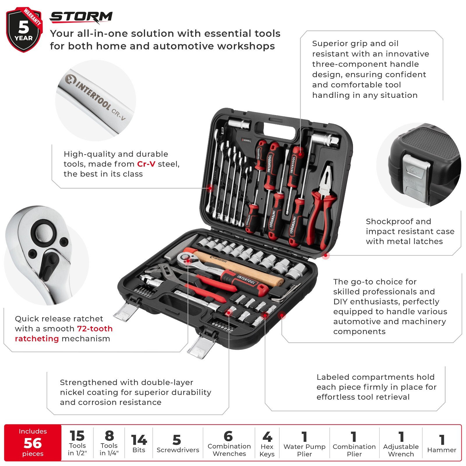 INTERTOOL 56pc Mechanics Tool Set ET08-8056