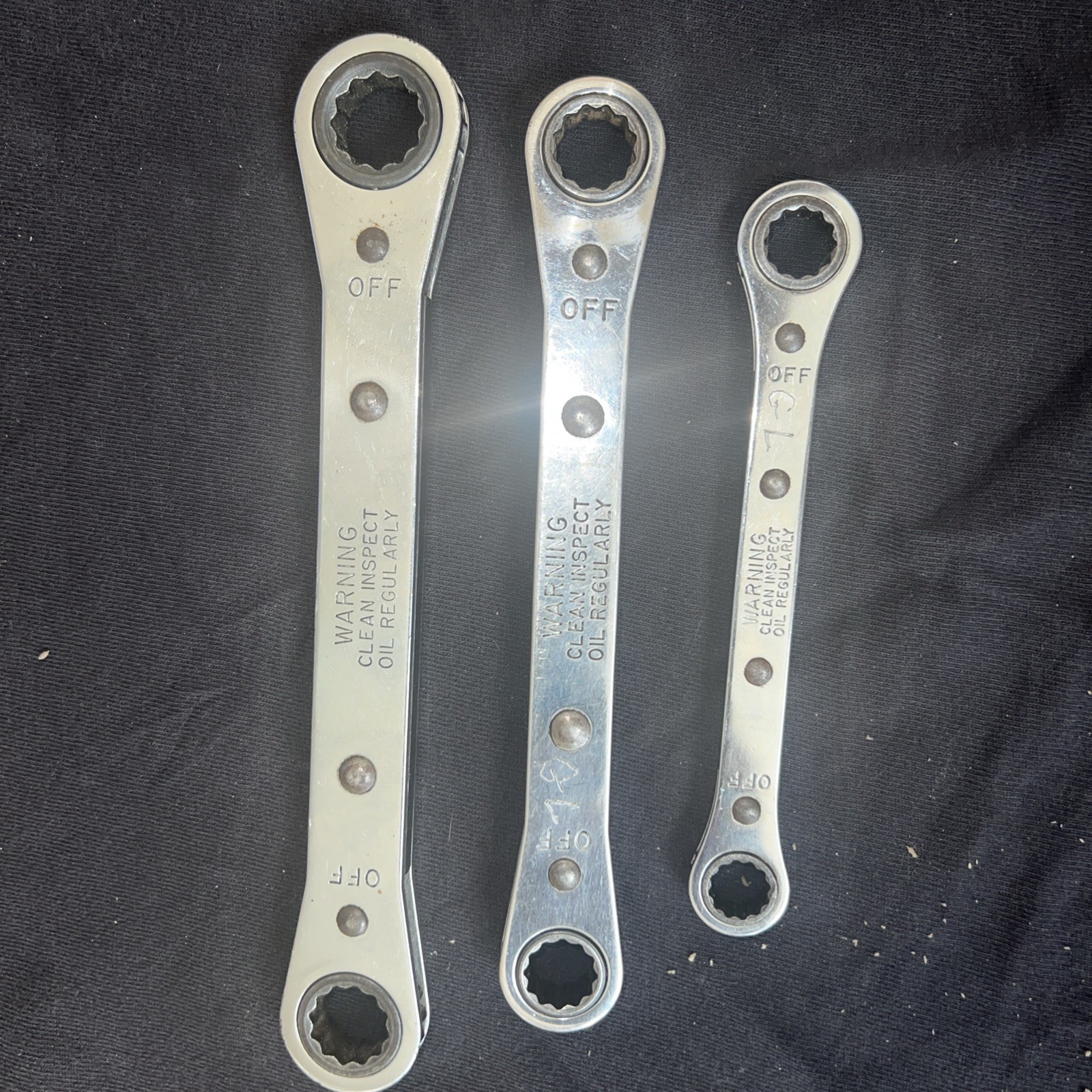 SNAP-ON 3 PIECE 12 POINT COMBO FLAT RATCHET SET 10-11mm, 12-13mm, 14-15mm