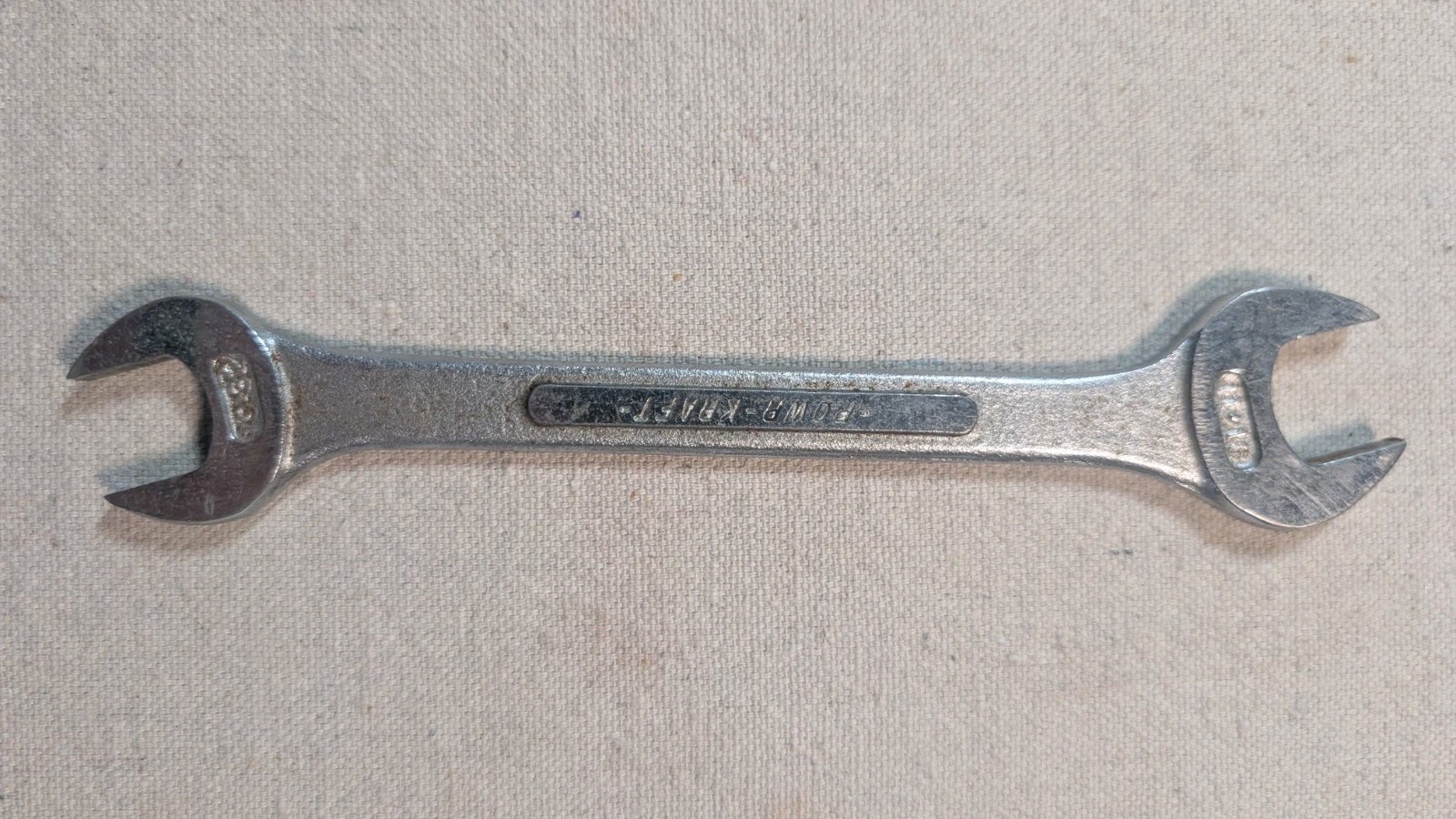Powr-Kraft 11/16″ x 19/32″ Wrench Double Open End Satin Chrome 12 Point USA VTG