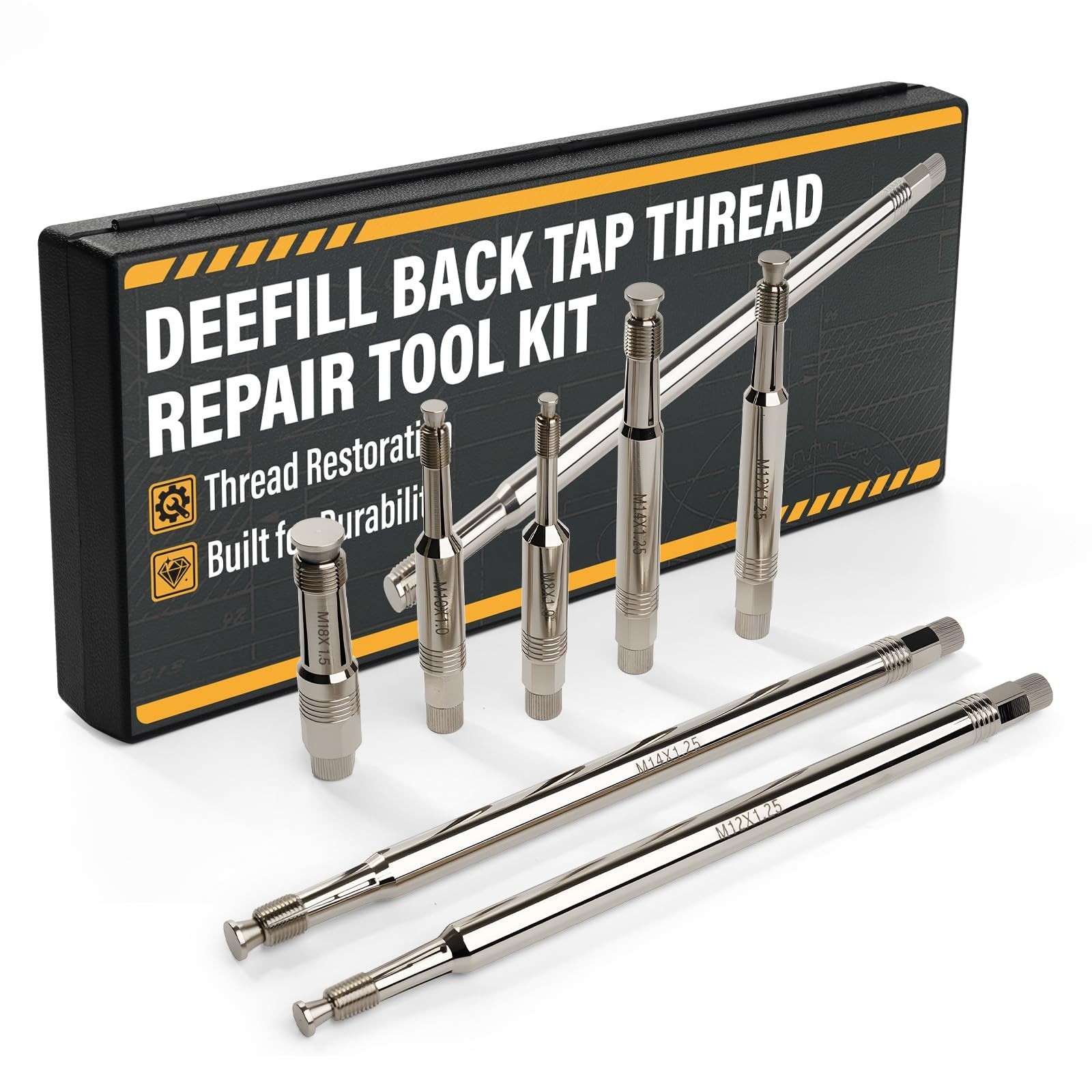 Thread Repair Tool Kit 7-Pack – M8 M10 M12 M14 M18 Spark Plug Chaser Set, No Hea