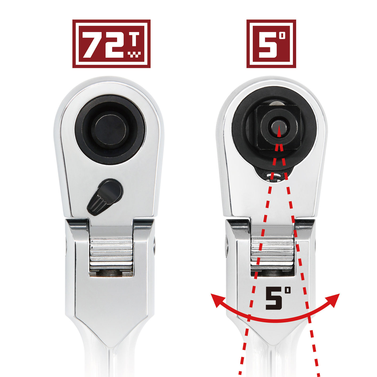 Powerbuilt 1/4 Inch Drive 72 Tooth Pro Tech 7 Inch Long Reach Flex Head Ratchet
