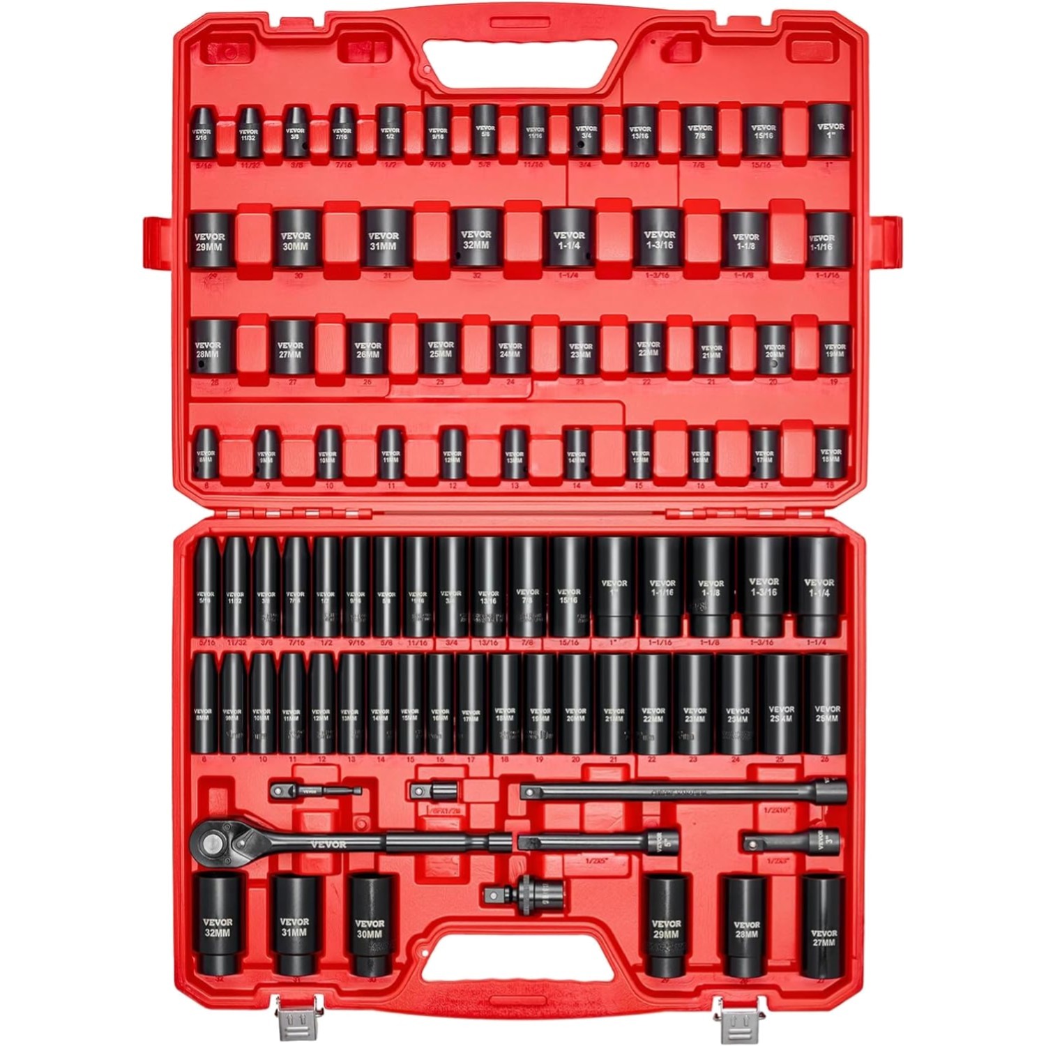 Impact Socket Set 91PC Chrome Vanadium Deep Shallow SAE Metric Automotive Ind…