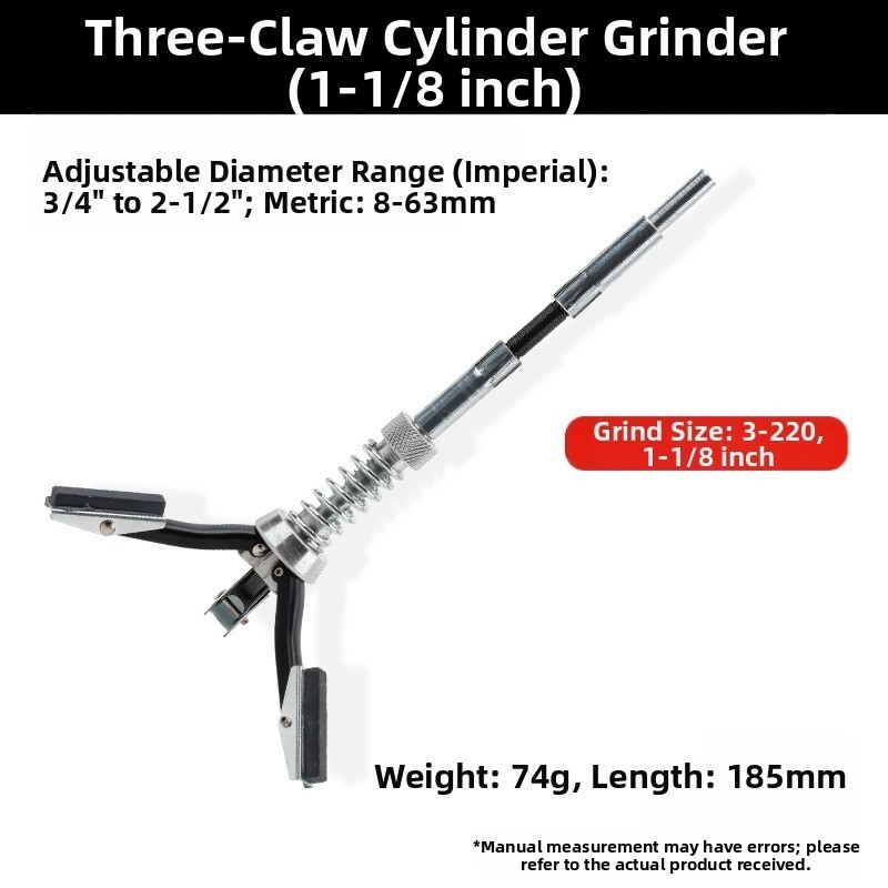 Cylinder Hone Tool With Three Jaw Adjustable Diameter And Multiple Grit Sizes