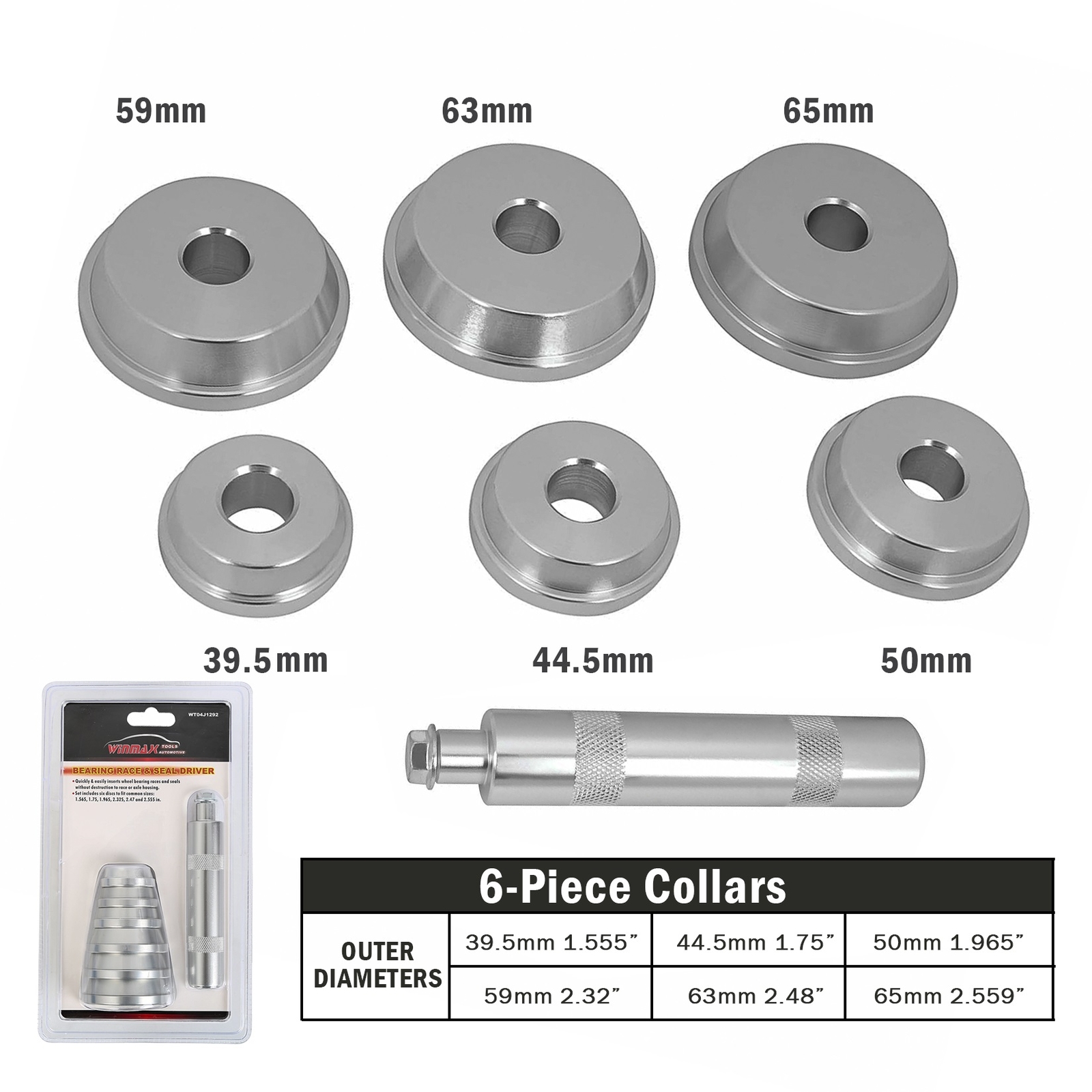 7pc Bearing Race And Seal Driver Tool Set 1.555″ 1.75″ 1.965″ 2.32″ 2.48″ 2.559″