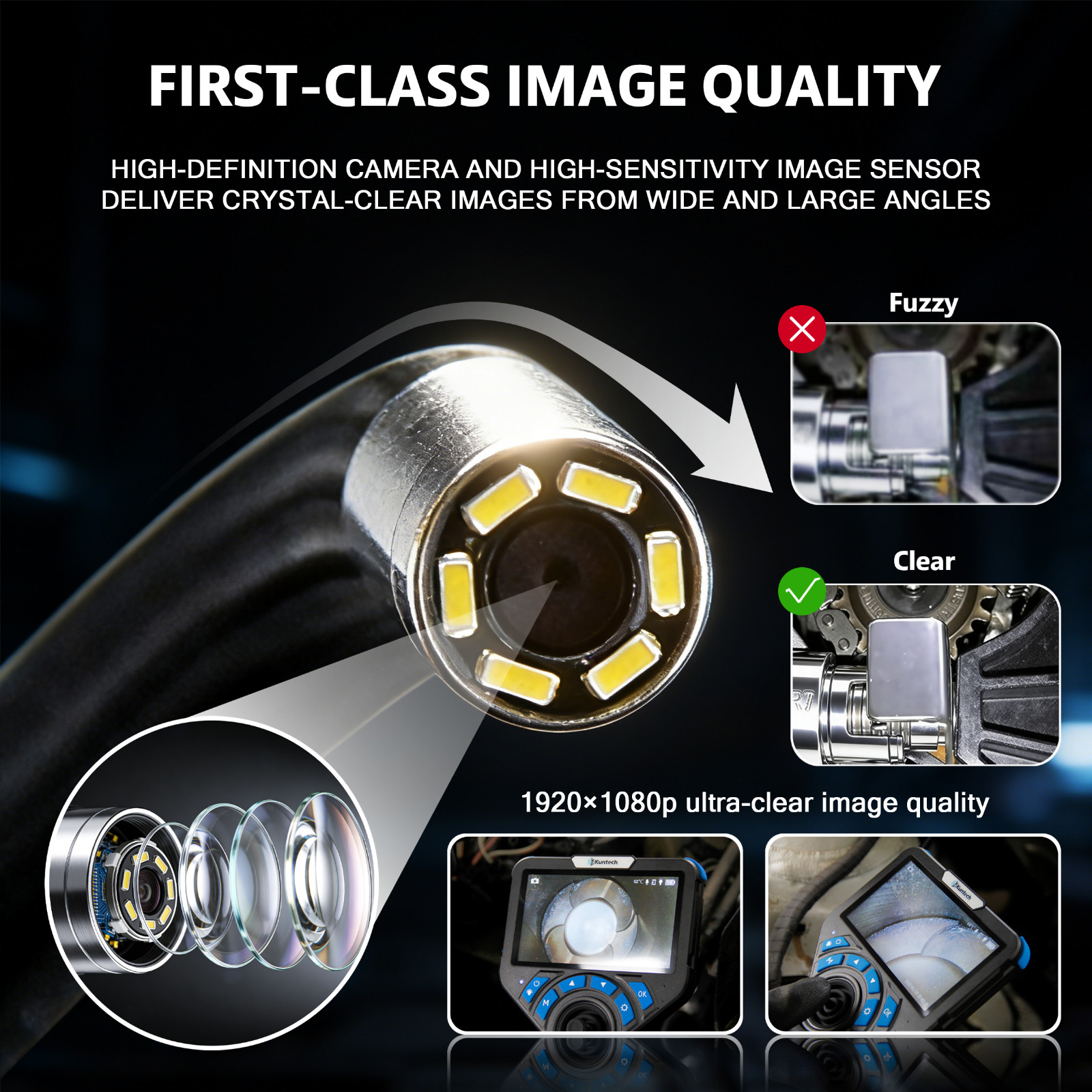 360° 4-Way 5in 1080P HD Articulating Borescope Industrial Endoscope Camera