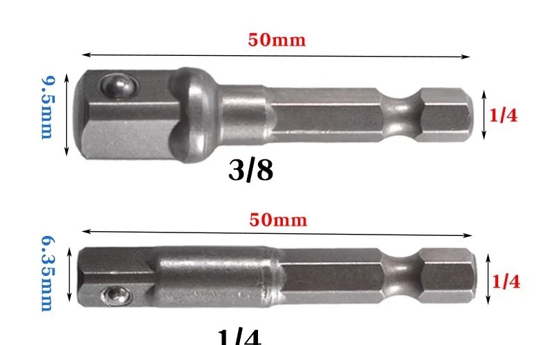3PC 1/4″ HEX SHANK DRILL BIT TO 1/4 1/2 3/8 INCH SQUARE DRIVE SOCKET ADAPTOR SET
